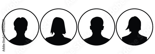 male and female, in uniform minimalist grey tones. User profile icon set. Vector illustration of various user profile icons. Flat illustration in grayscale. Avatar, user profile, person icon, gender 