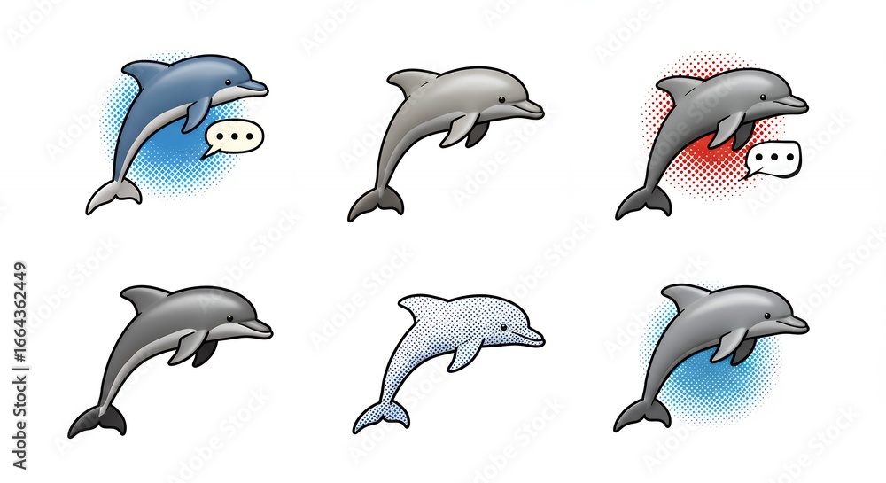 Obraz premium Cartoon dolphin illustrations jumping set