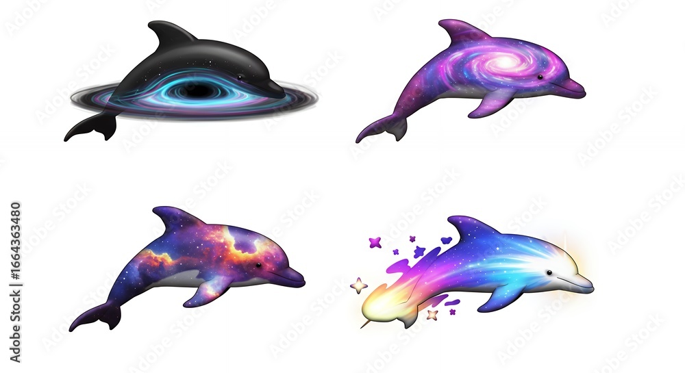 Obraz premium Four fantastical dolphin illustrations