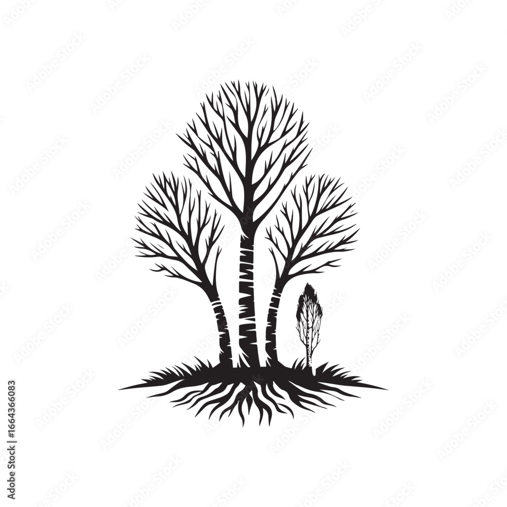 Obraz premium Minimalist Birch Tree Vector Silhouette Isolated on White.