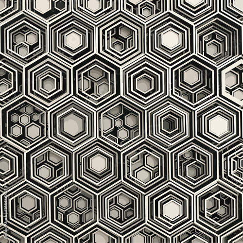 Seamless Pattern, Abstract monochrome geometric pattern featuring nested hexagonal shapes design Stock royalty free