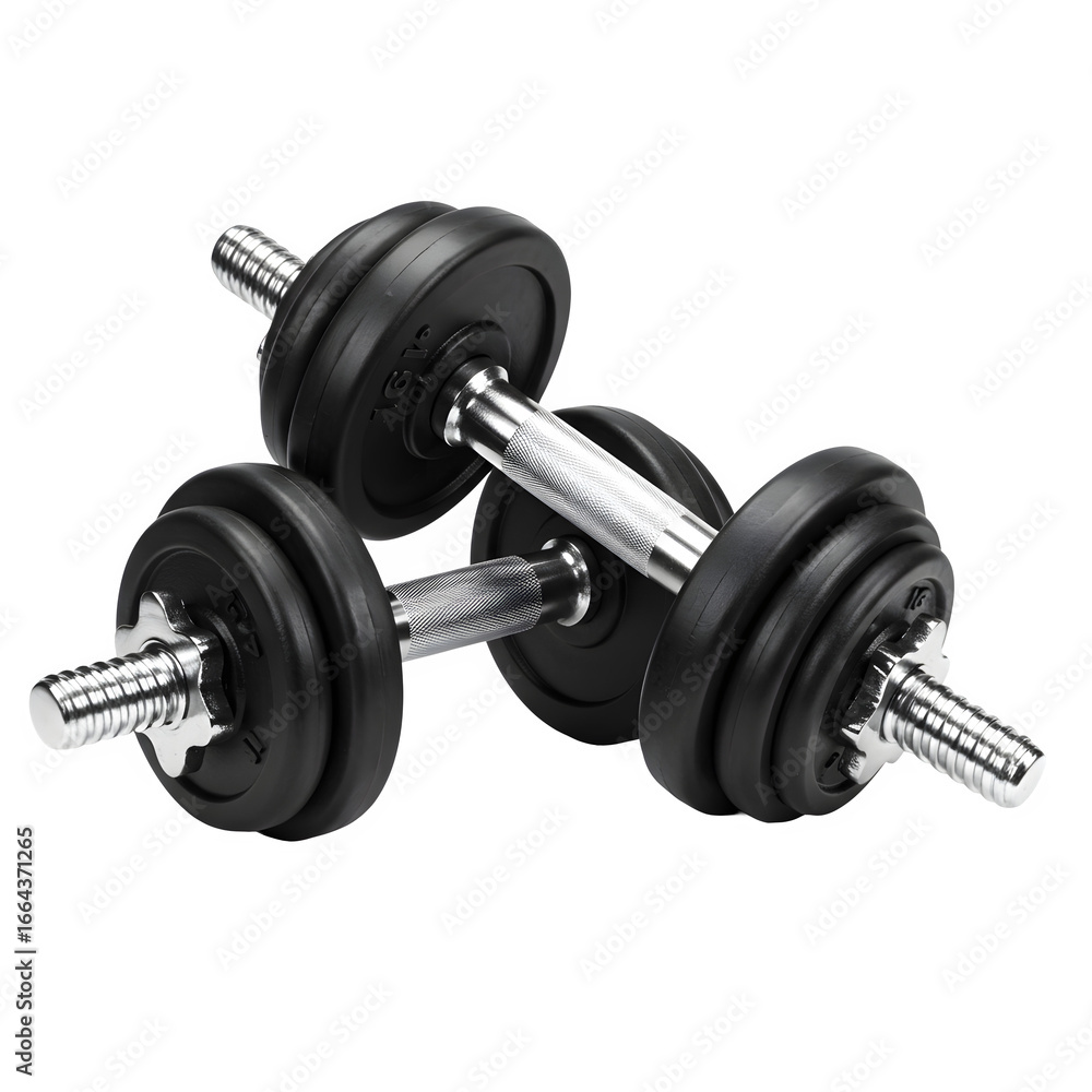 Fototapeta premium Pair of adjustable dumbbells for strength training and fitness transparent background