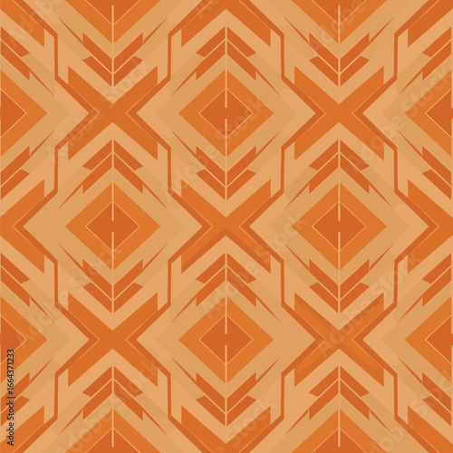 Seamless Pattern, Repeating pattern features angular, geometric shapes in warm orange hues creating a modern design Stock royalty free