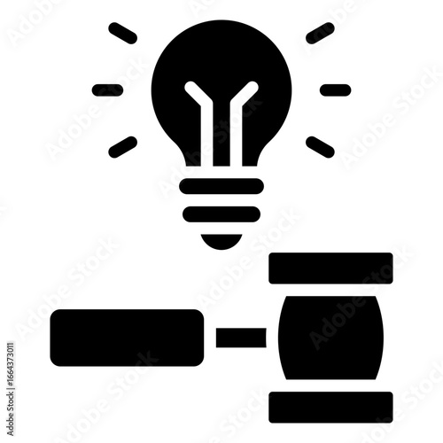 Idea Law Glyph Black Silhouette Icon Design Vector - Lightbulb with gavel, representing intellectual property, innovation law, or creative legal solutions