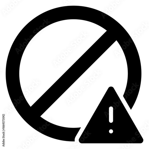 Prohibited Alert Glyph Black Silhouette Icon Design Vector - Prohibited sign with warning triangle, representing restriction, ban, or hazard alert