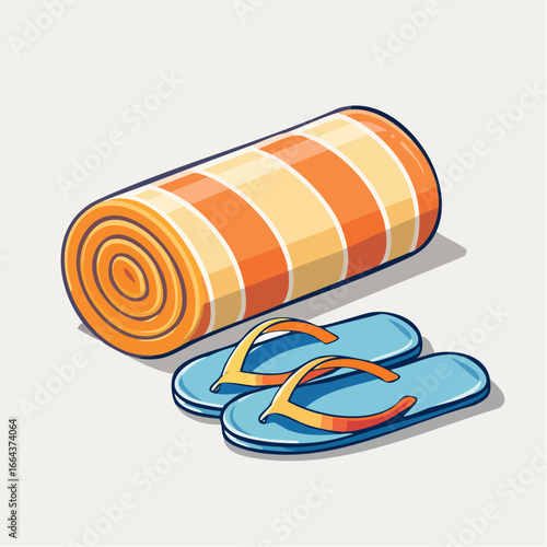 Orange Striped Beach Towel And Blue Flip Flops