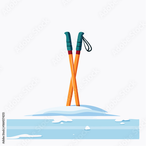 Crossed Ski Poles On Snowdrift