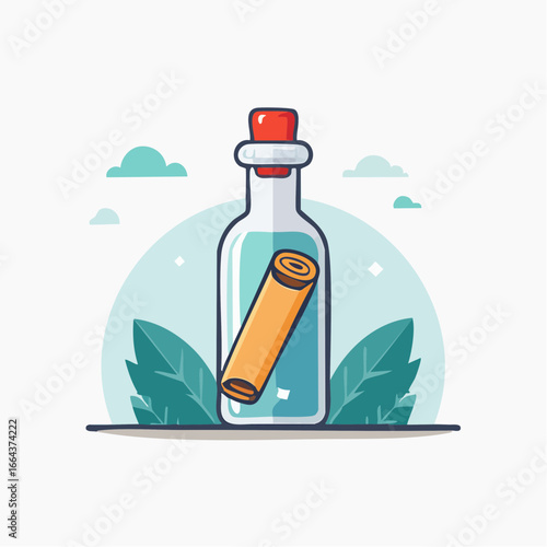 Cute Cartoon Illustration Of A Bottle With A Message
