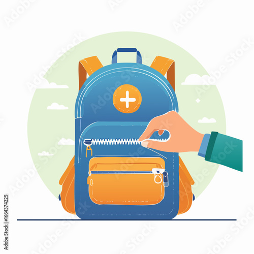 Hand Opening Blue And Orange Backpack