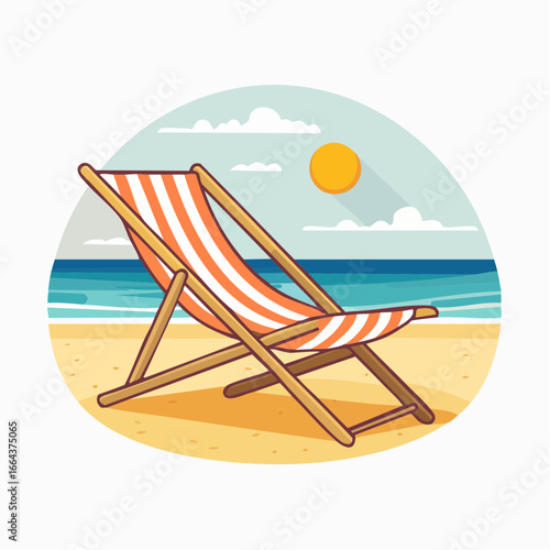 Cartoon Beach Chair On The Sandy Shore Illustration