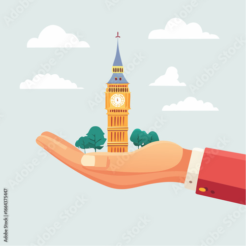 Hand Holding Big Ben Illustration