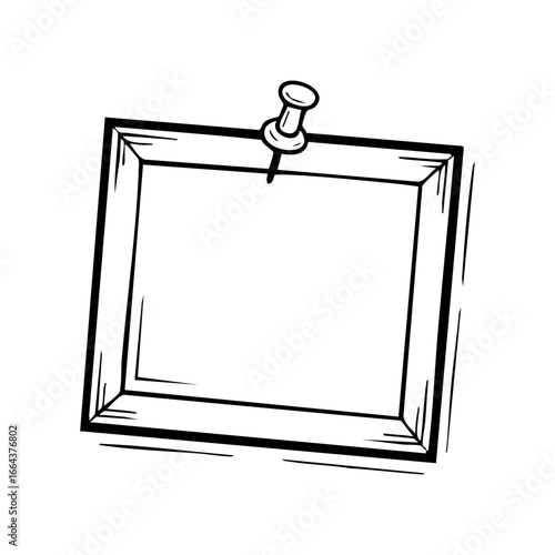 Hand drawn bulletin board with push pin vector illustration for notice board and memo frame concept design