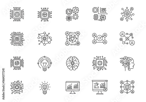 Explore modern AI, machine learning, and data analytics concepts with these essential technology icons perfect for digital innovation projects and business intelligence solutions