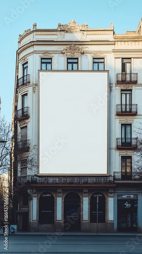 Large blank billboard on the facade of an old european building