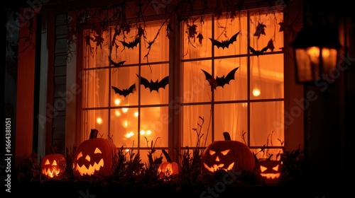 Wallpaper Mural Halloween window decor at night Torontodigital.ca