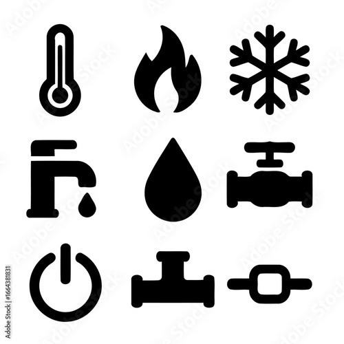 Essential Icons Collection: A meticulously crafted set of modern, vector-based icons, perfectly representing a range of fundamental elements and concepts with a minimalistic, streamlined design.