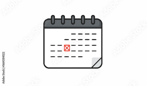 Vector Minimalist calendar icon featuring a prominent red mark on a specific date, symbolizing an upcoming event, deadline, or an important scheduled reminder