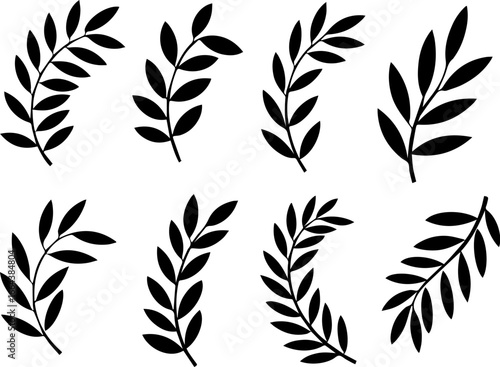 Elegant Black and White Laurel Leaf Wreaths and Branches Vector Illustrations for Design Projects