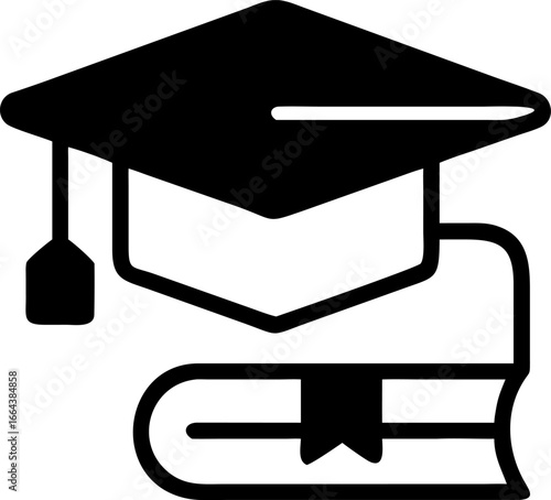 Graduation Cap and Book Icon Symbolizing Higher Education and Academic Achievement, Representing Knowledge, Learning, and Scholastic Success for Students and Institutions Alike