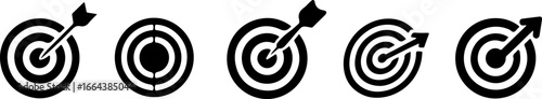 Five black and white target icons with arrows hitting or pointing at the center of the target