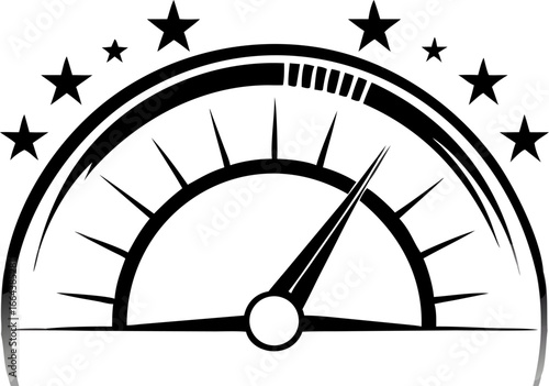 Black and White Performance Indicator with Stars Gauge Speedometer for Success