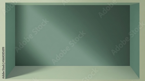 Empty display shelf, light sage green