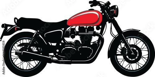 A classic black motorcycle with a vibrant red fuel tank, depicted in a clean side profile vector illustration.