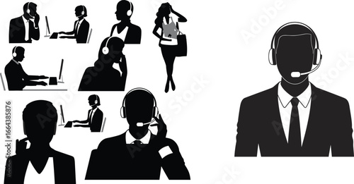Call center operator icon, customer support service, business communication team, hotline assistance, telemarketing staff, technical helpdesk, corporate client care illustration