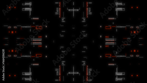 Futuristic cyberpunk HUD interface background with glowing red and white neon lines on black. Perfect for sci-fi projects, gaming UI, fintech graphics, and modern tech presentations.