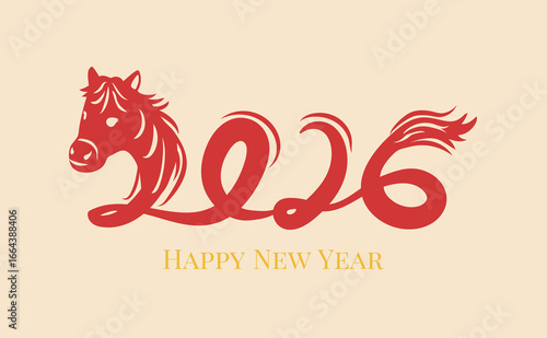 Chinese new year 2026 year of the horse paper cut with craft style.
