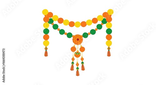 Festive Indian garland with vibrant spherical beads and hanging ornaments design