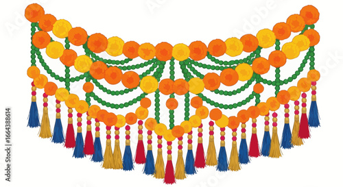Decorative garland with vibrant spheres and playful tassels for festive settings