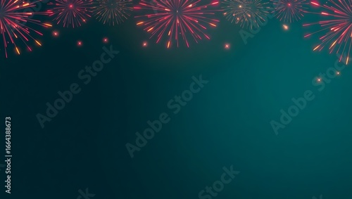 Premium dark teal background with red and golden fireworks glowing in top border, smooth copy space