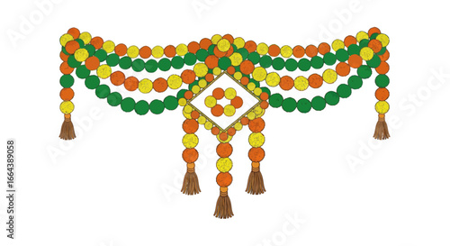 Festive floral garland strand illustration, decorative hanging ornament isolated