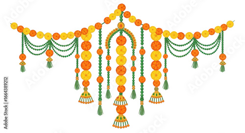 Festive ornamental decoration with spherical elements and tassel ornaments