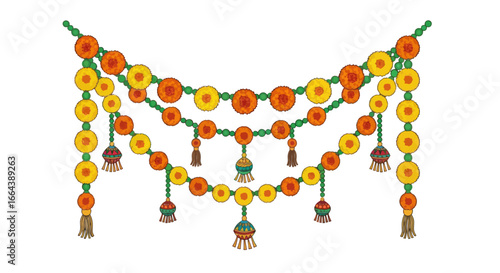 Festive floral garlands for Indian celebrations, auspicious decoration and