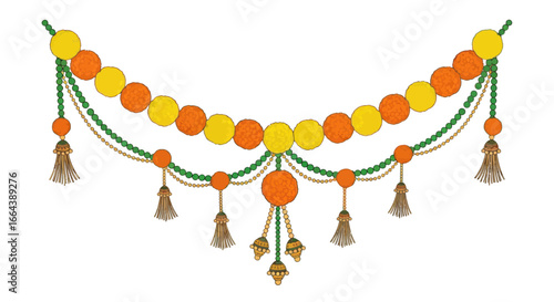 Festive toran illustration for diwali decorations with beads and tassels
