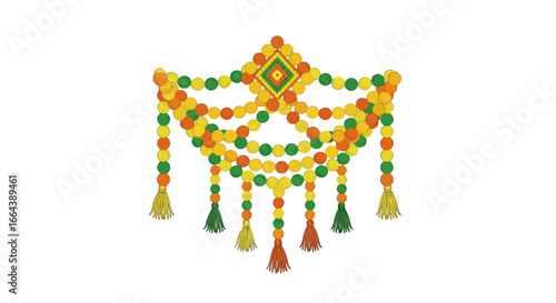 Festive indian inspired decoration with colorful beaded garlands and tassels
