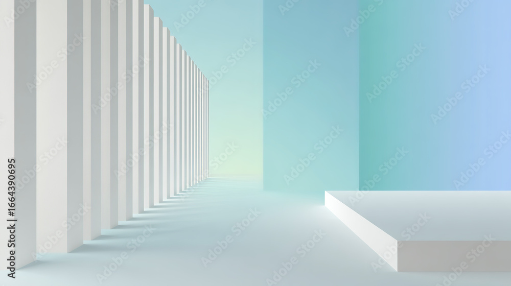 Fototapeta premium Minimalist Interior Space with White Columns and Light Blue Wall for Modern Aesthetic