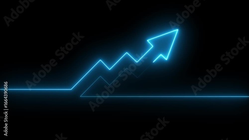 Abstract glowing neon business graph growth arrow up arrow. graph neon share market appropriate business growth arrow concept. Market Recovery Concept. Successful growth trend