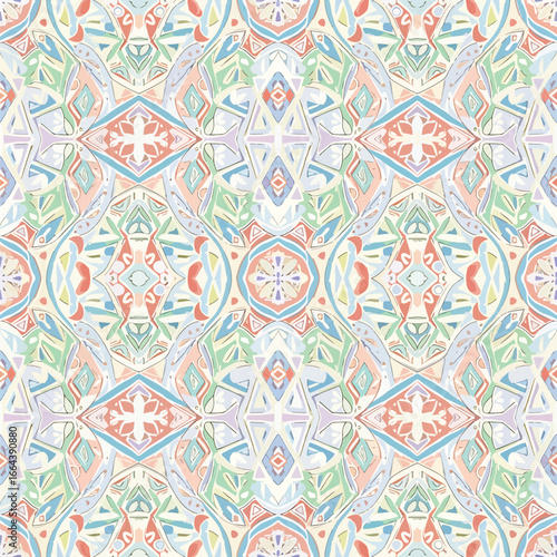 Seamless Pattern, Ornate pastel pattern with geometric shapes and artistic flair design Stock royalty free image.