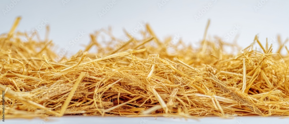 Fototapeta premium The Straw Pile Close-Up With Soft Natural Light On White Background