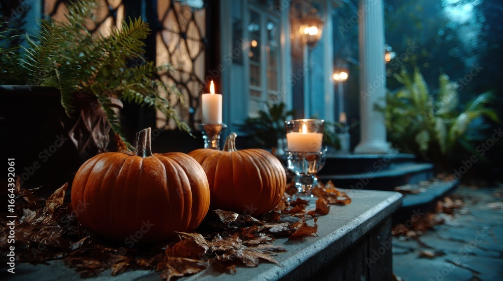 custom made wallpaper toronto digitalGlowing pumpkins on porch at night