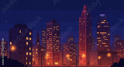 Night Cityscape Pixel Art Illustration