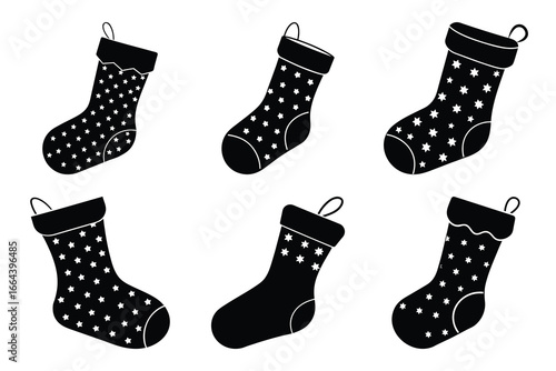 christmas stocking silhouette vector art icon set