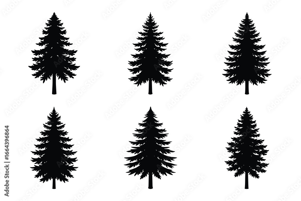 Obraz premium pine tree silhouette vector art icon set