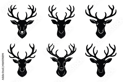 reindeer head silhouette vector art icon set