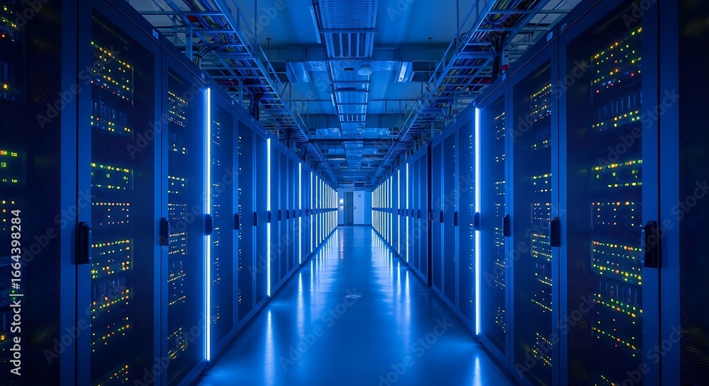 Fototapeta premium Server room lit by blue light