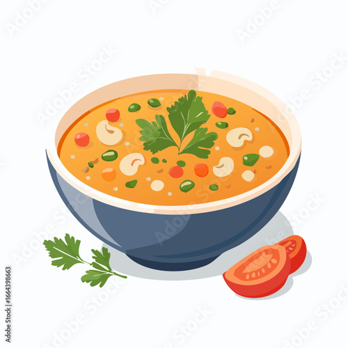 Colorful Vegetable Soup In Bowl With Tomato And Parsley