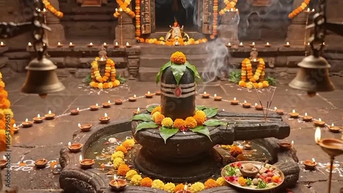 krishna janmashtami traditional shiva lingam puja in hindu temple